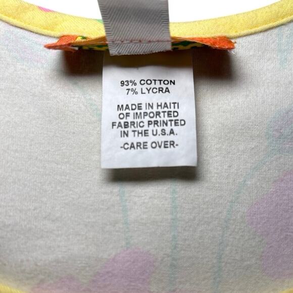 Vintage GOVANGO Yellow All Over Pink Poppy Print Tshirt Large - Picture 3 of 5